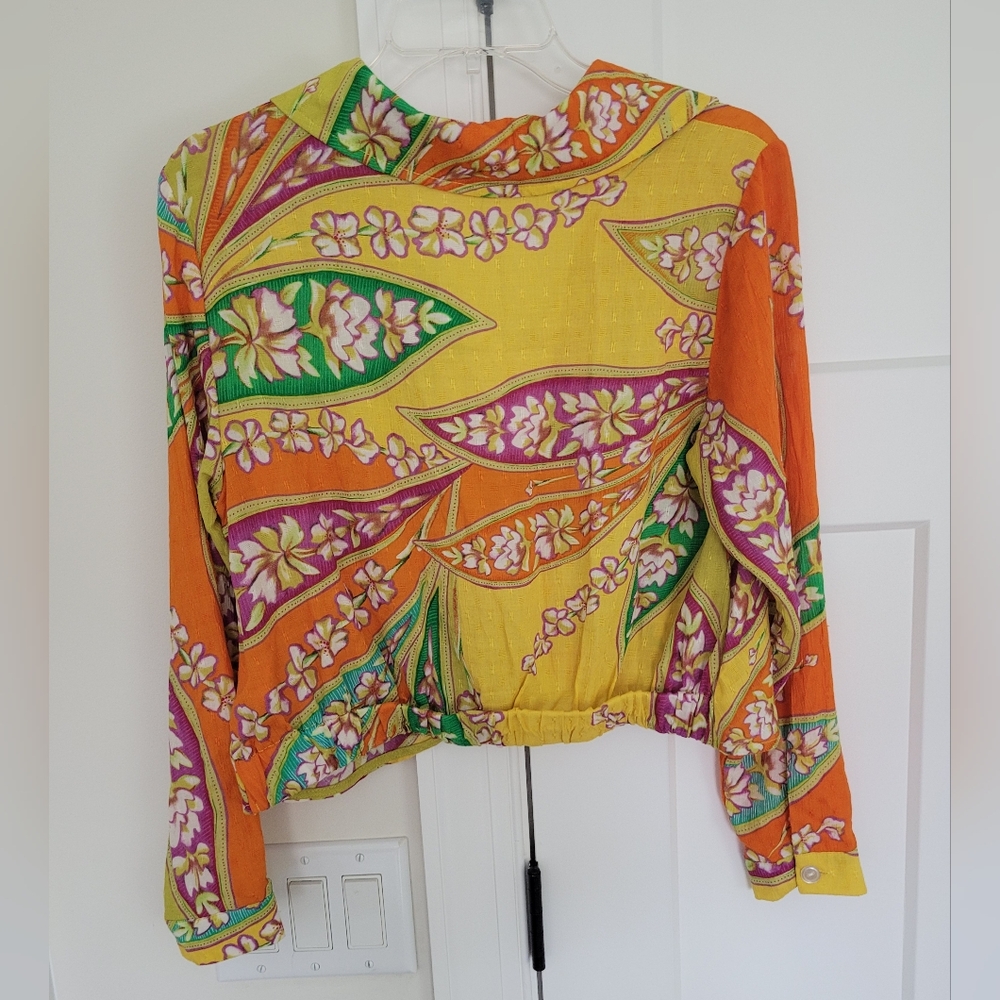 Haute Hippie Blouse Boho Green Orange Floral Long Sleeve Surplice Collar… - Picture 7 of 11